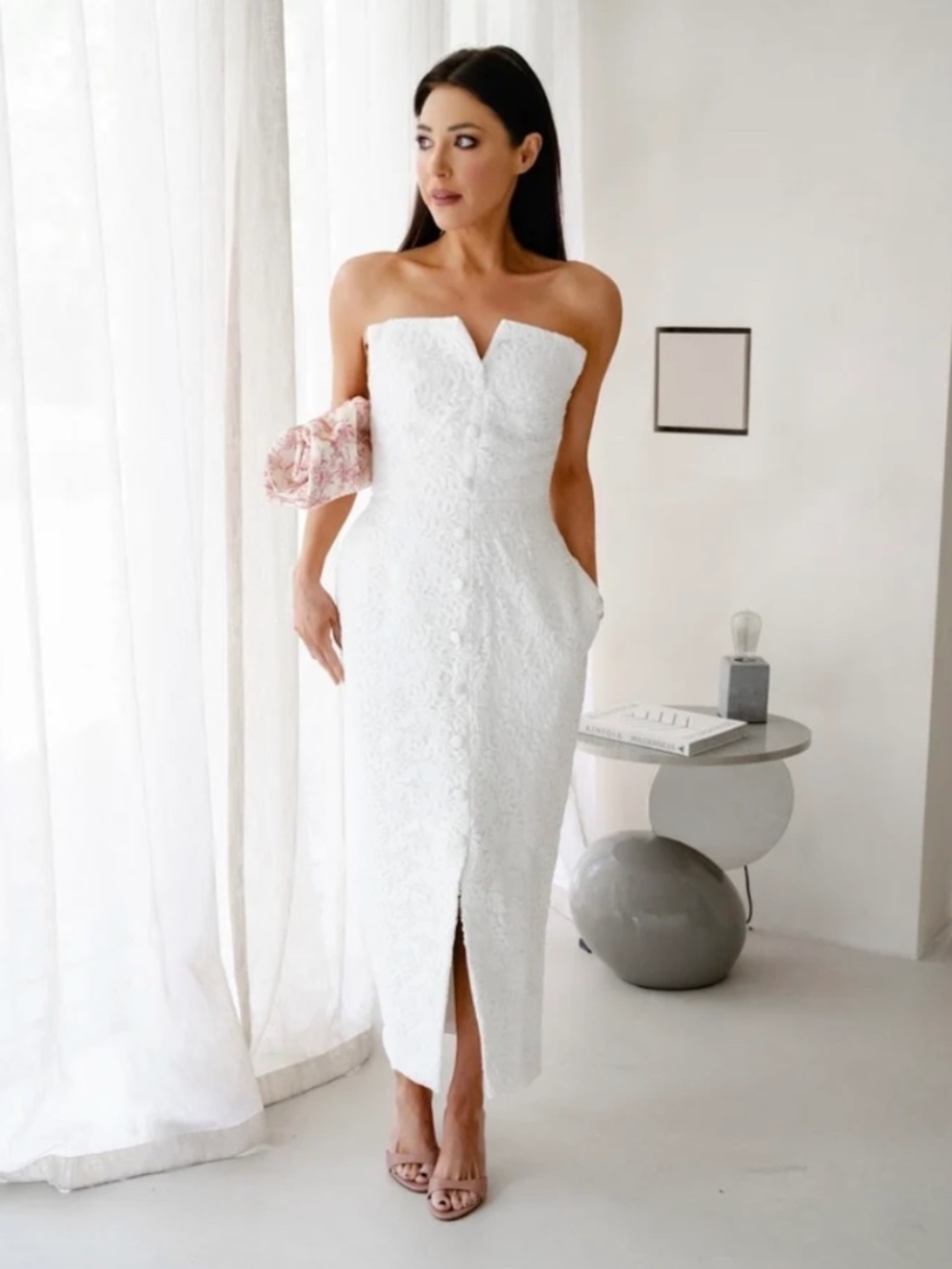 'Marilyn' Exaggerated Square Bandeau Midi Dress, White // L.A-S (Lorna Luxe)